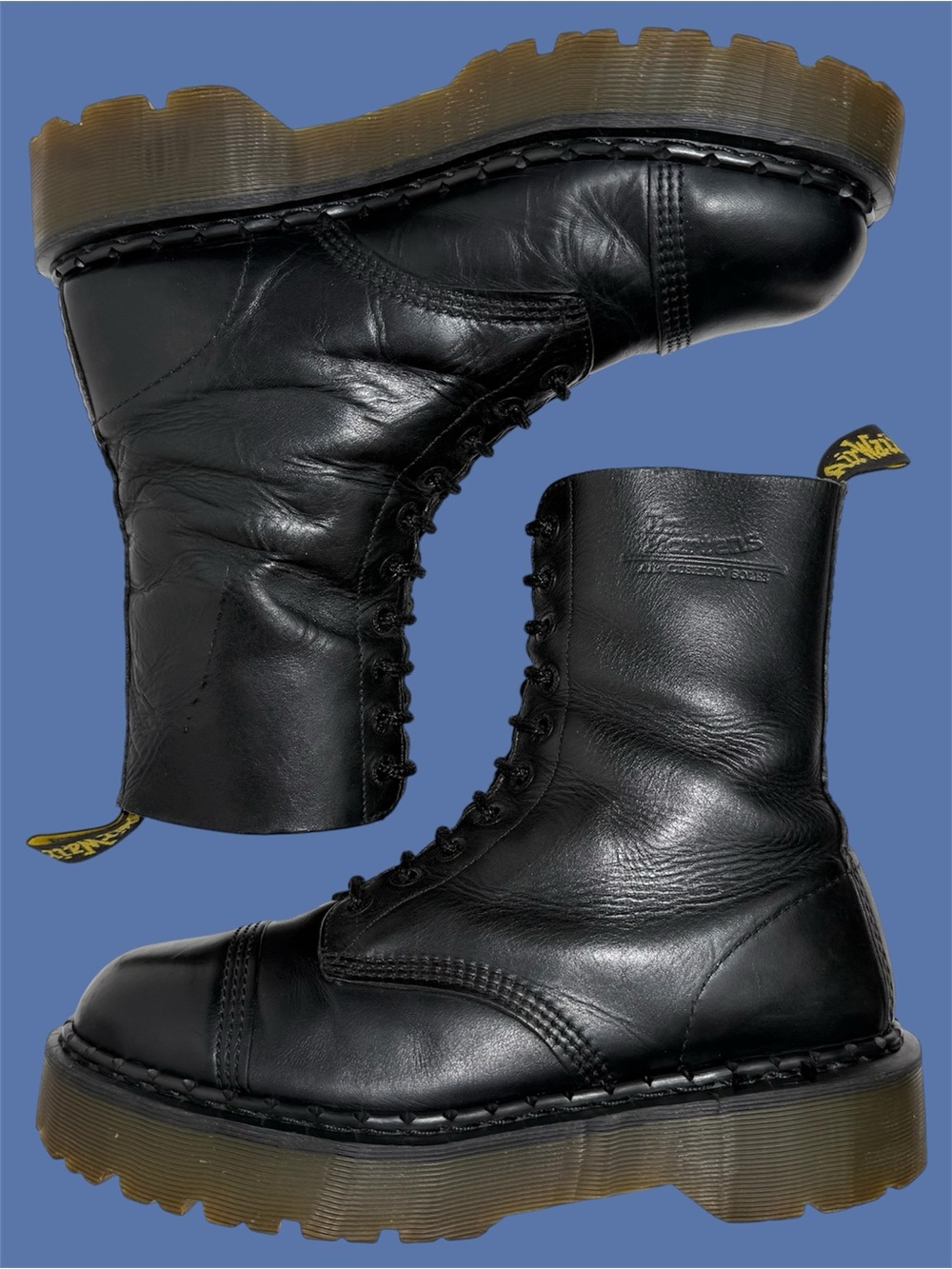 Vintage Dr. Martens England Black Greasy Leather Envy Platform Boots UK 10
